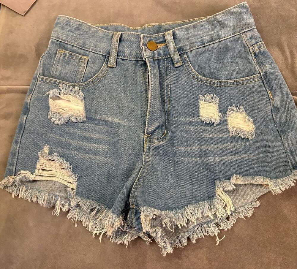High-Waisted Distressed Frayed Hem Denim Shorts